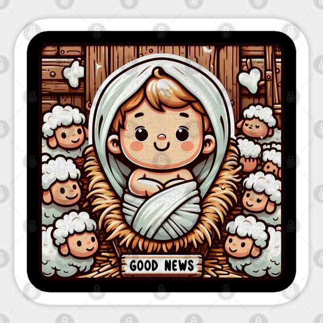 Newborn King Jesus in the Manger Good News Baby Sheep Sticker by Plushism